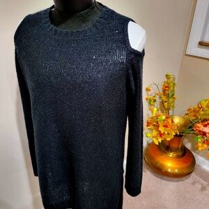 The Limited XL cold shoulder tunic,long, black sequence,soft and cozy, mohair bl